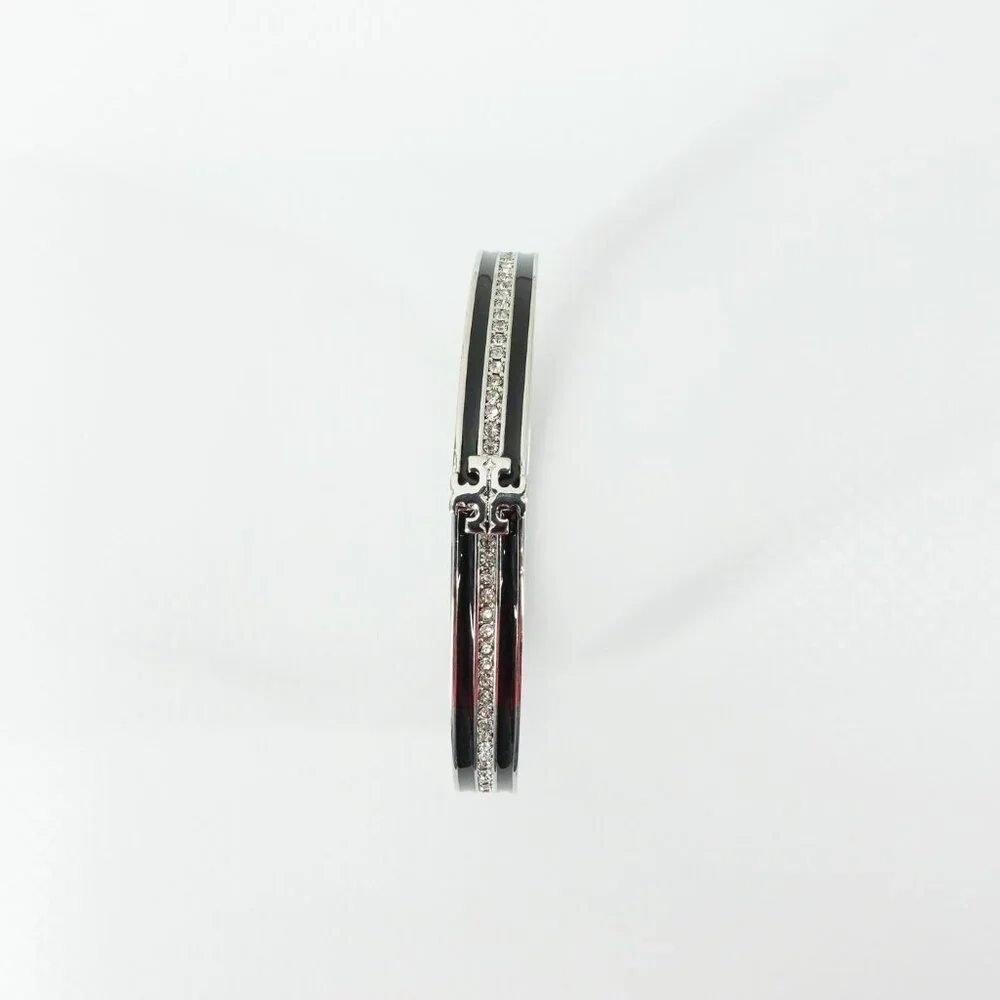 Tory Burch Kira Pave Enamel Hinge Bracelet Black/ Silver OS - Picture 10 of 14